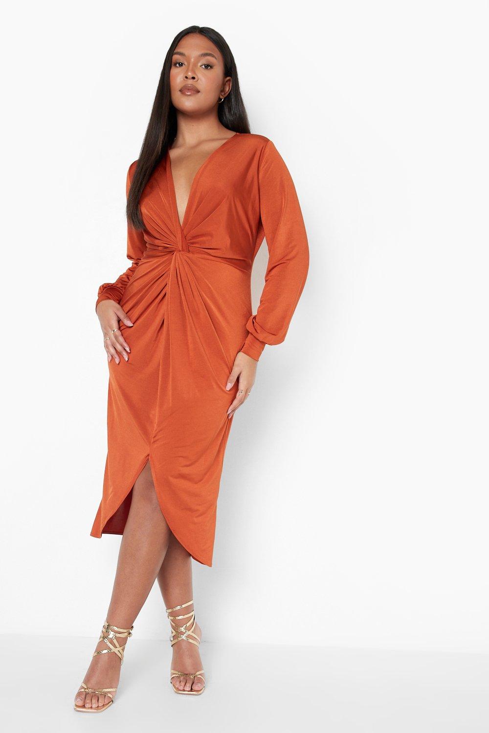 Plunge front sale midi dress